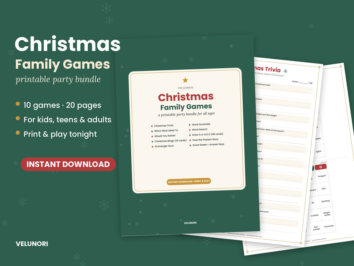 Christmas Family Games Bundle — 10 Printable Party Games